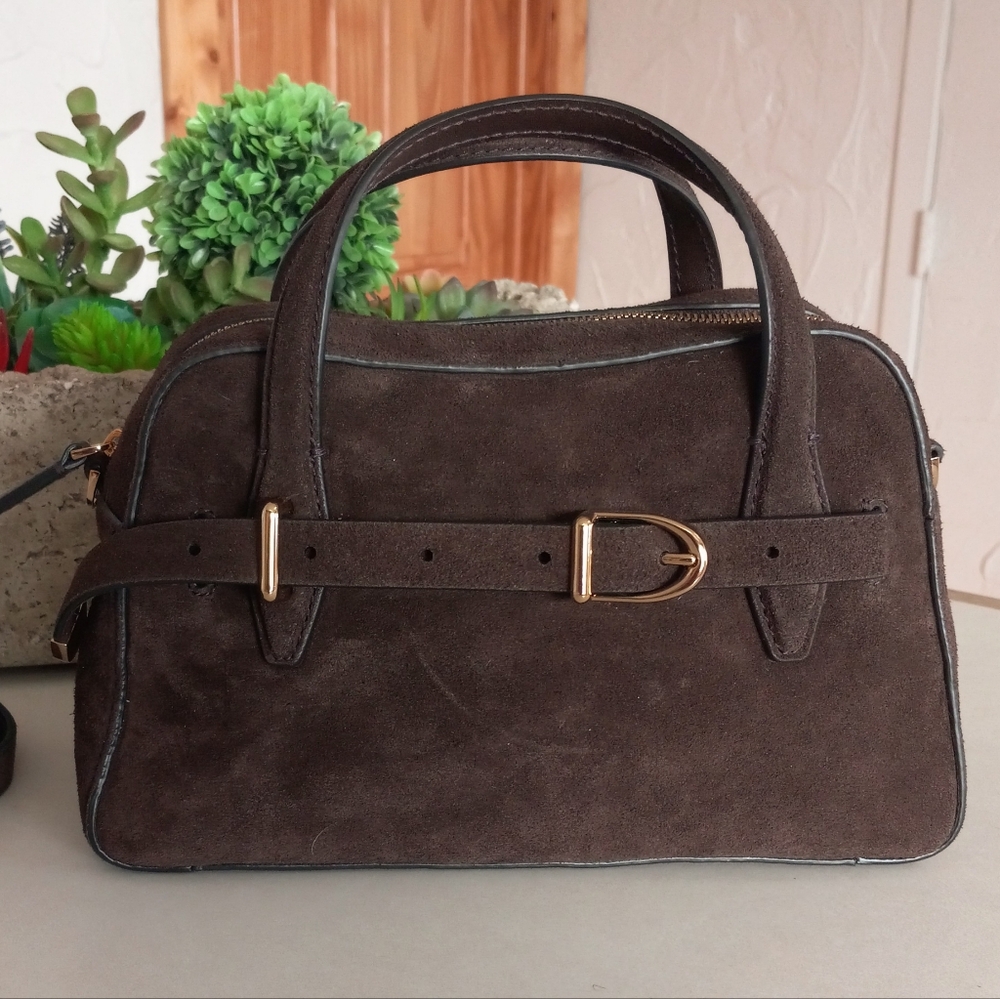 Madewell The Mini Belted Crossbody Bag, Brown Suede